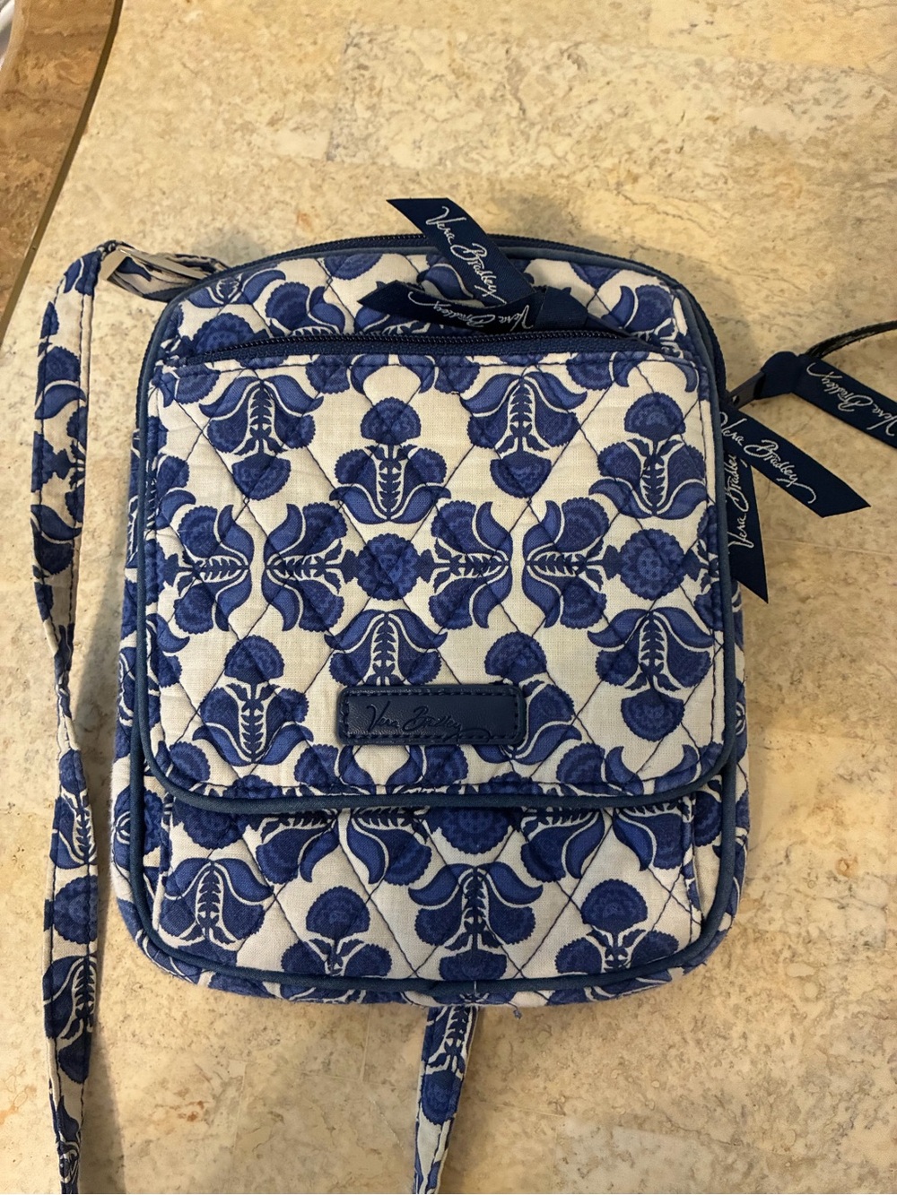 Vera Bradley Blue and White Quilted Floral Crossbody